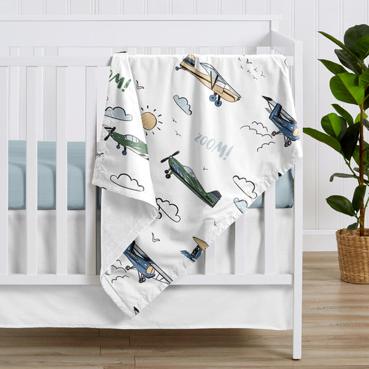 Airplane Green and Blue Collection Baby Blanket