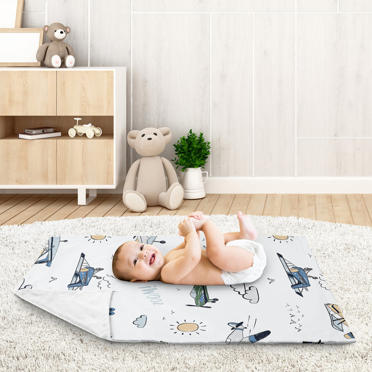 Airplane Green and Blue Collection Baby Blanket