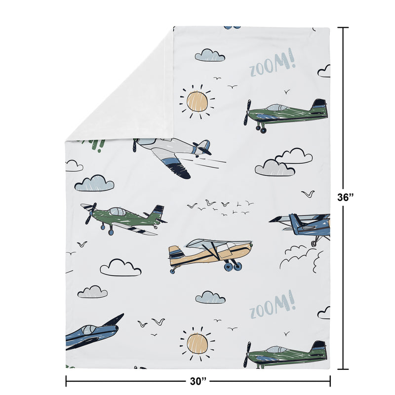 Airplane Green and Blue Collection Baby Blanket