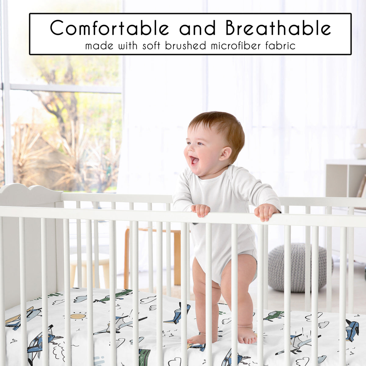 Airplane Green and Blue Collection Crib Sheet