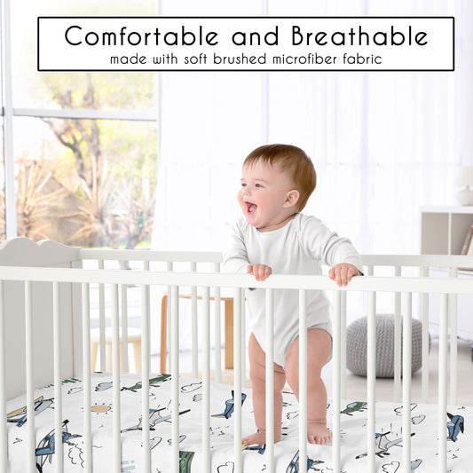 Airplane Green and Blue Collection Crib Sheet