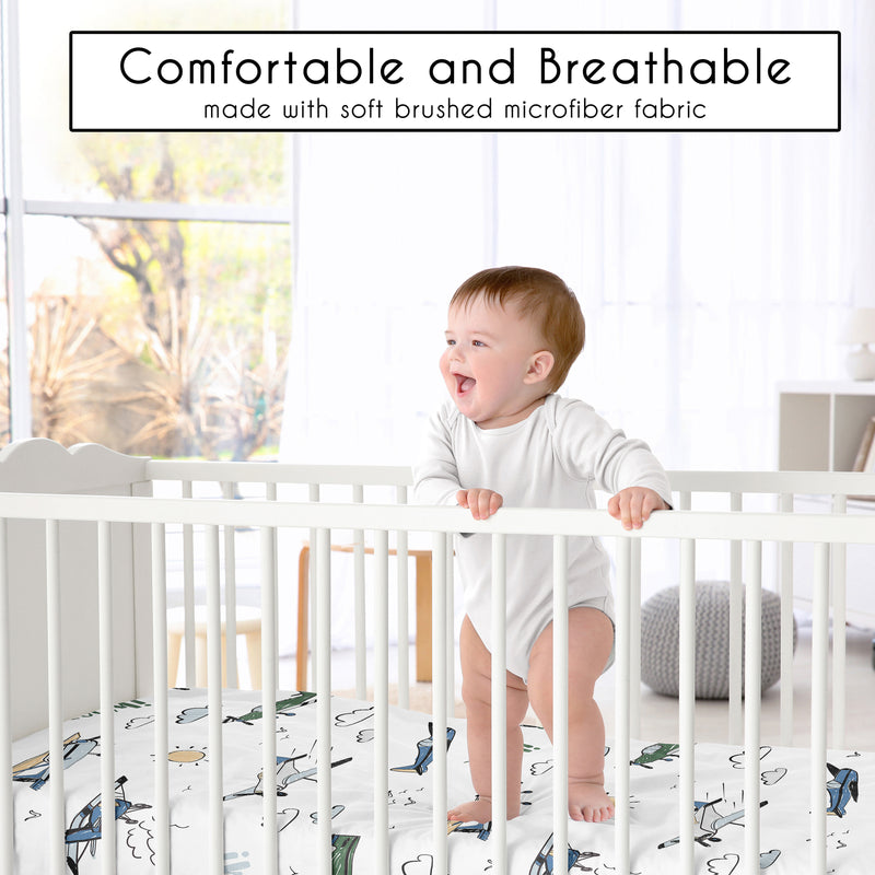 Airplane Green and Blue Collection Crib Sheet