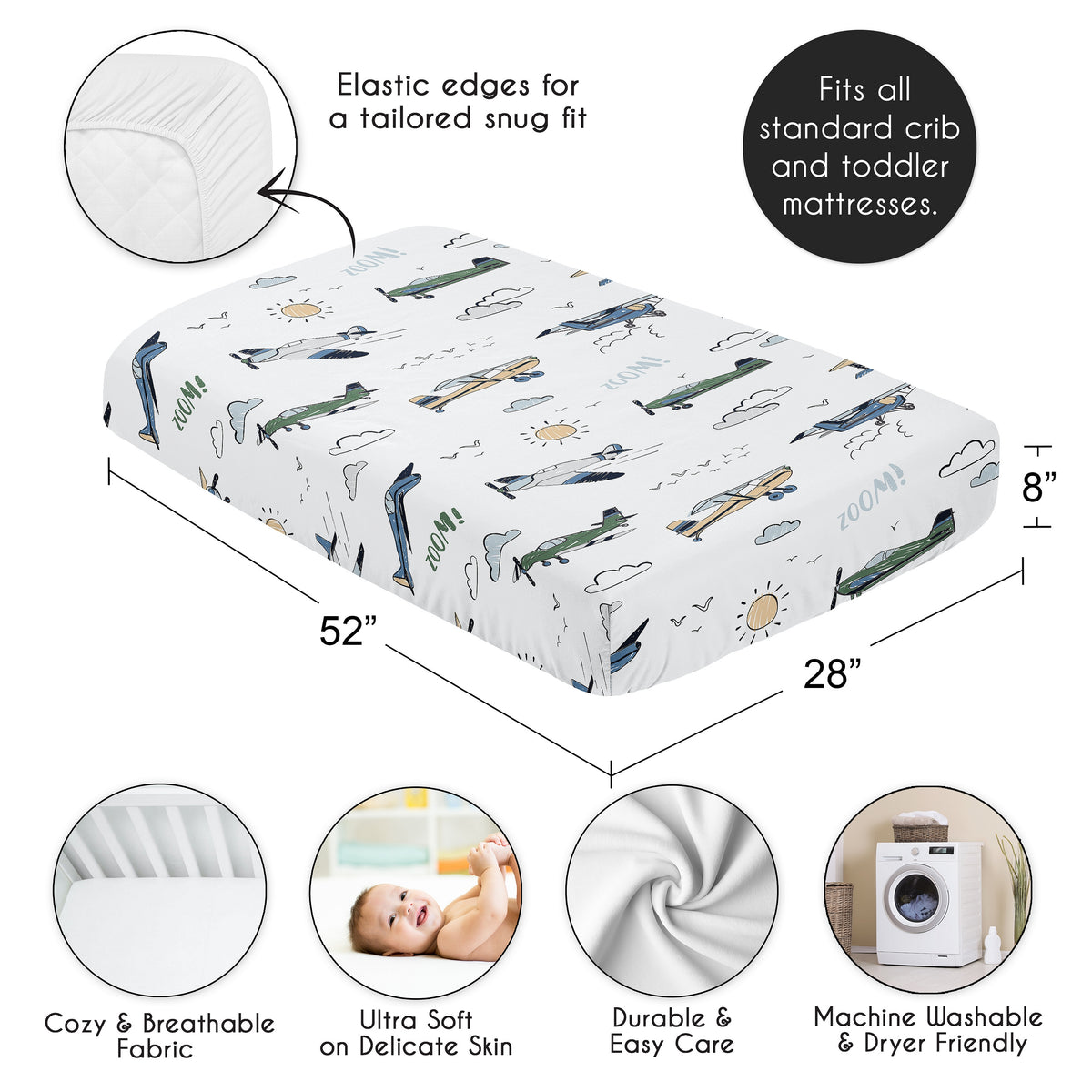 Airplane Green and Blue Collection Crib Sheet