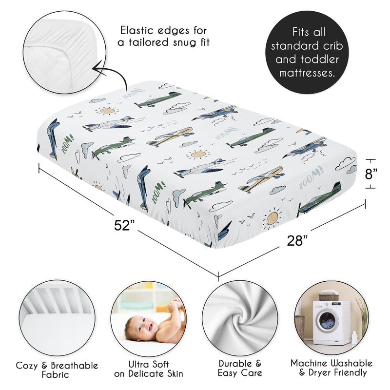 Airplane Green and Blue Collection Crib Sheet