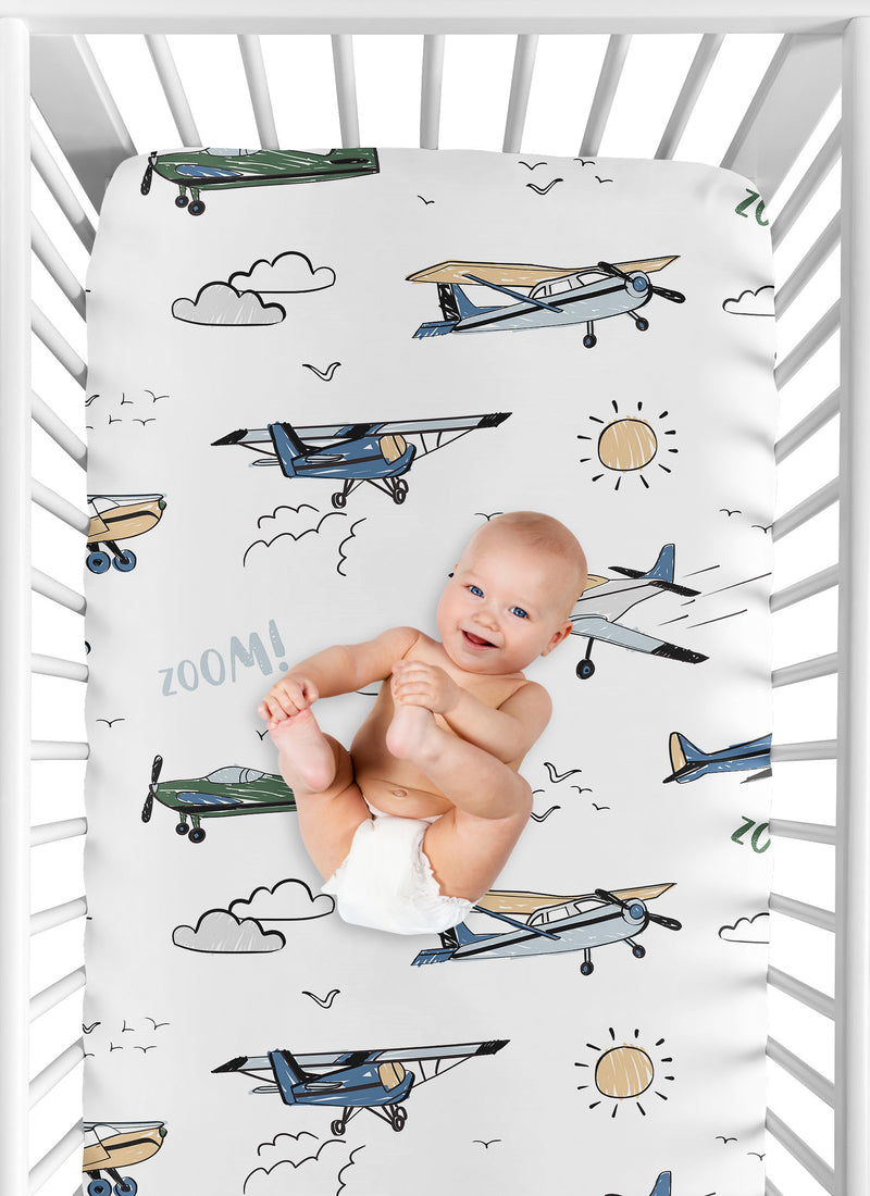 Airplane Green and Blue Collection Crib Sheet