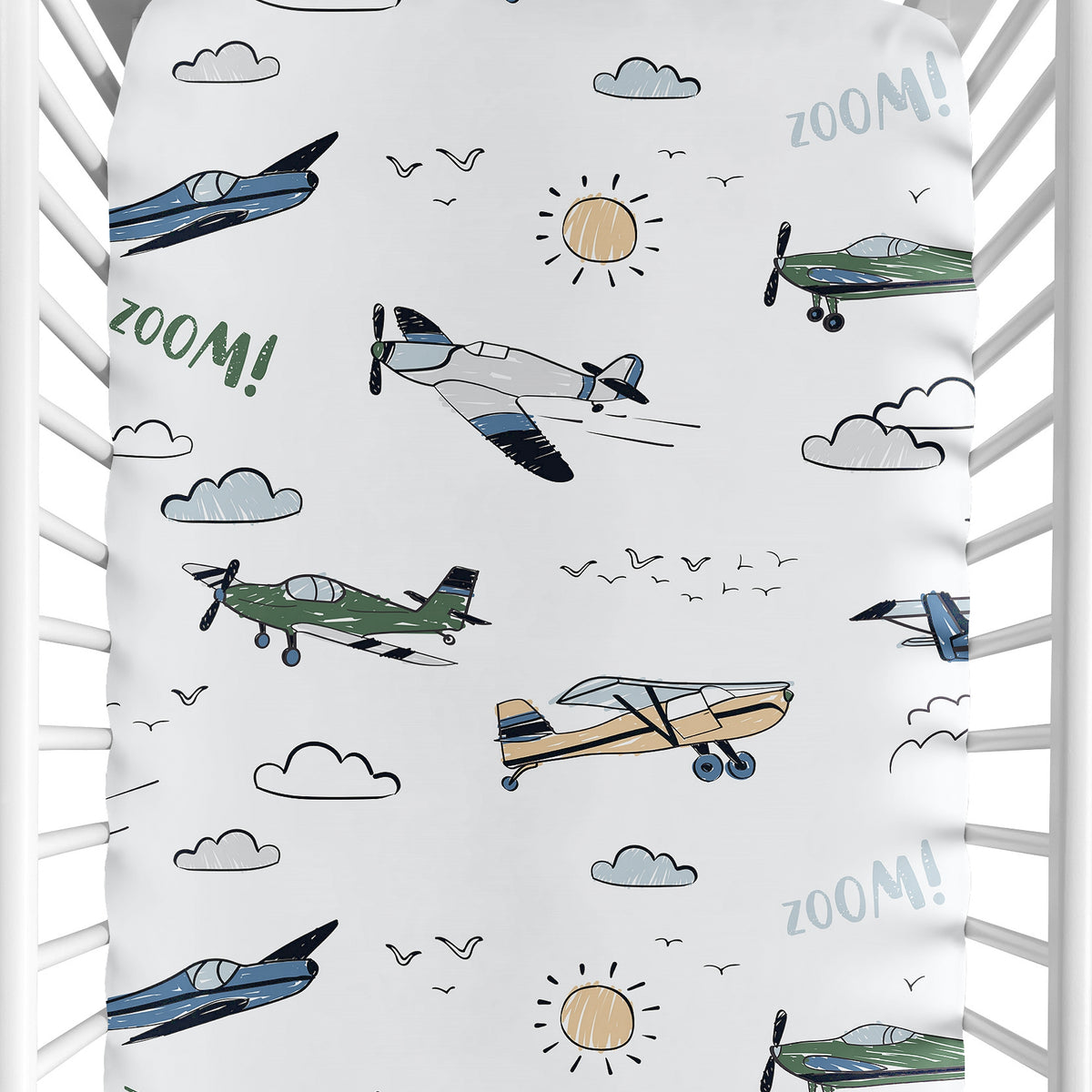 Airplane Green and Blue Collection Crib Sheet