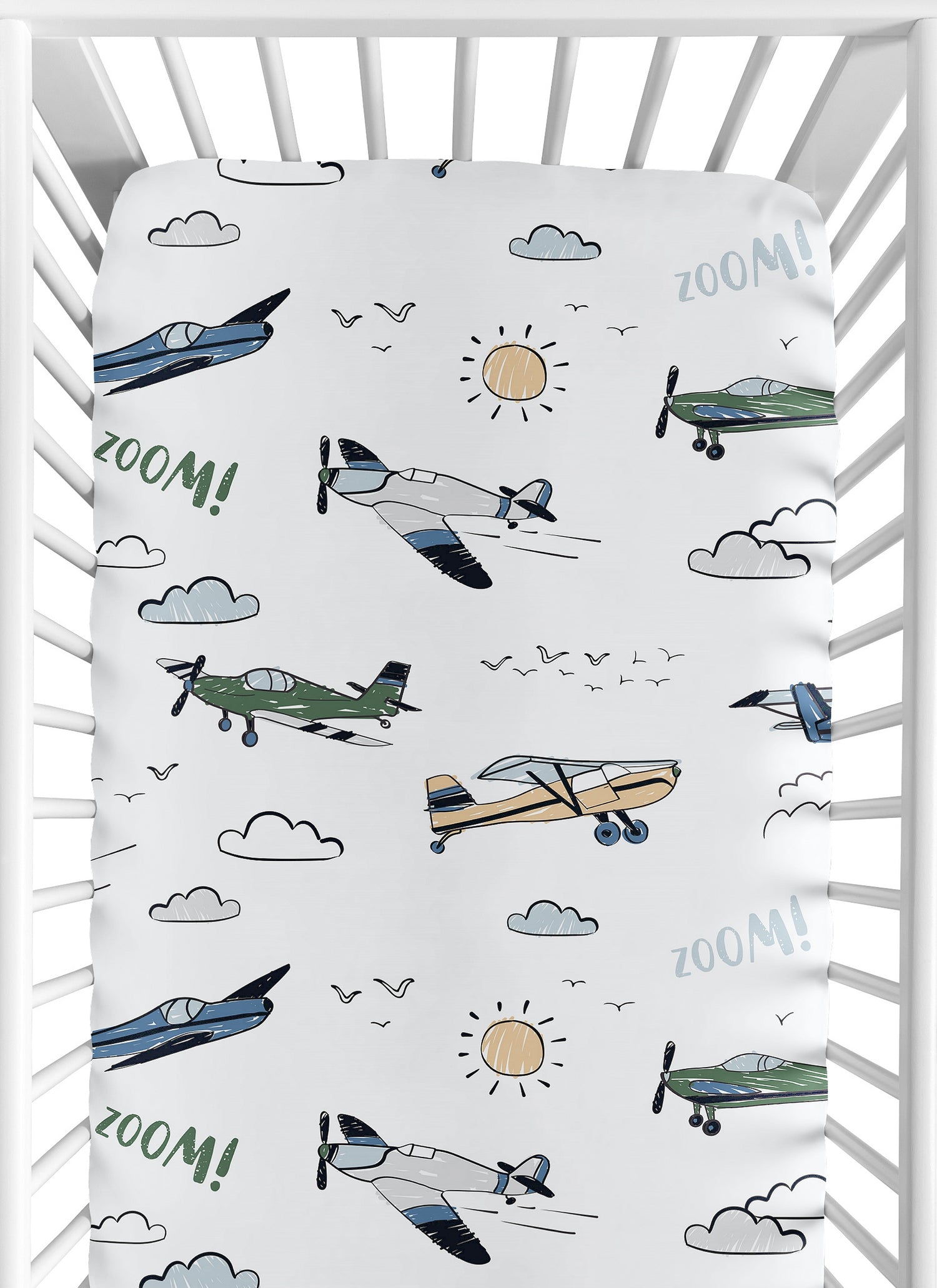 Airplane Green and Blue Collection Crib Sheet