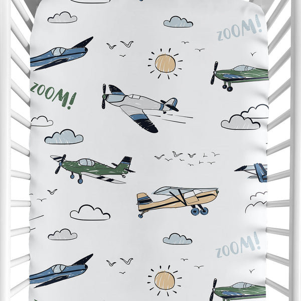 Airplane Green and Blue Collection Crib Sheet
