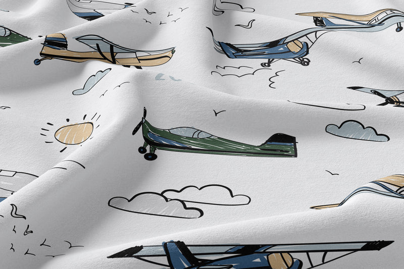 Airplane Green and Blue Collection Queen Sheet Set