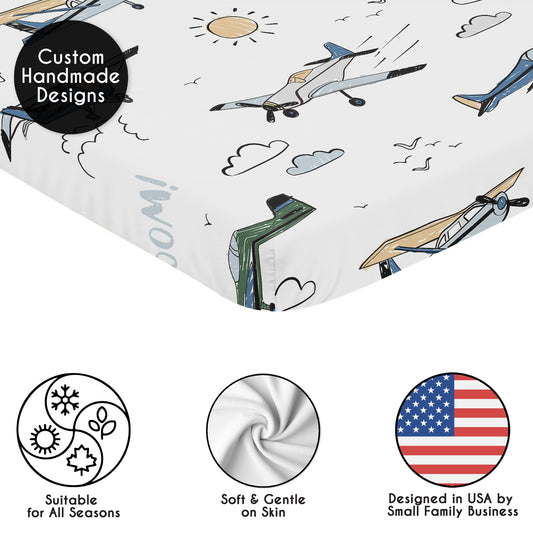 Airplane Green and Blue Collection Mini Crib Sheet
