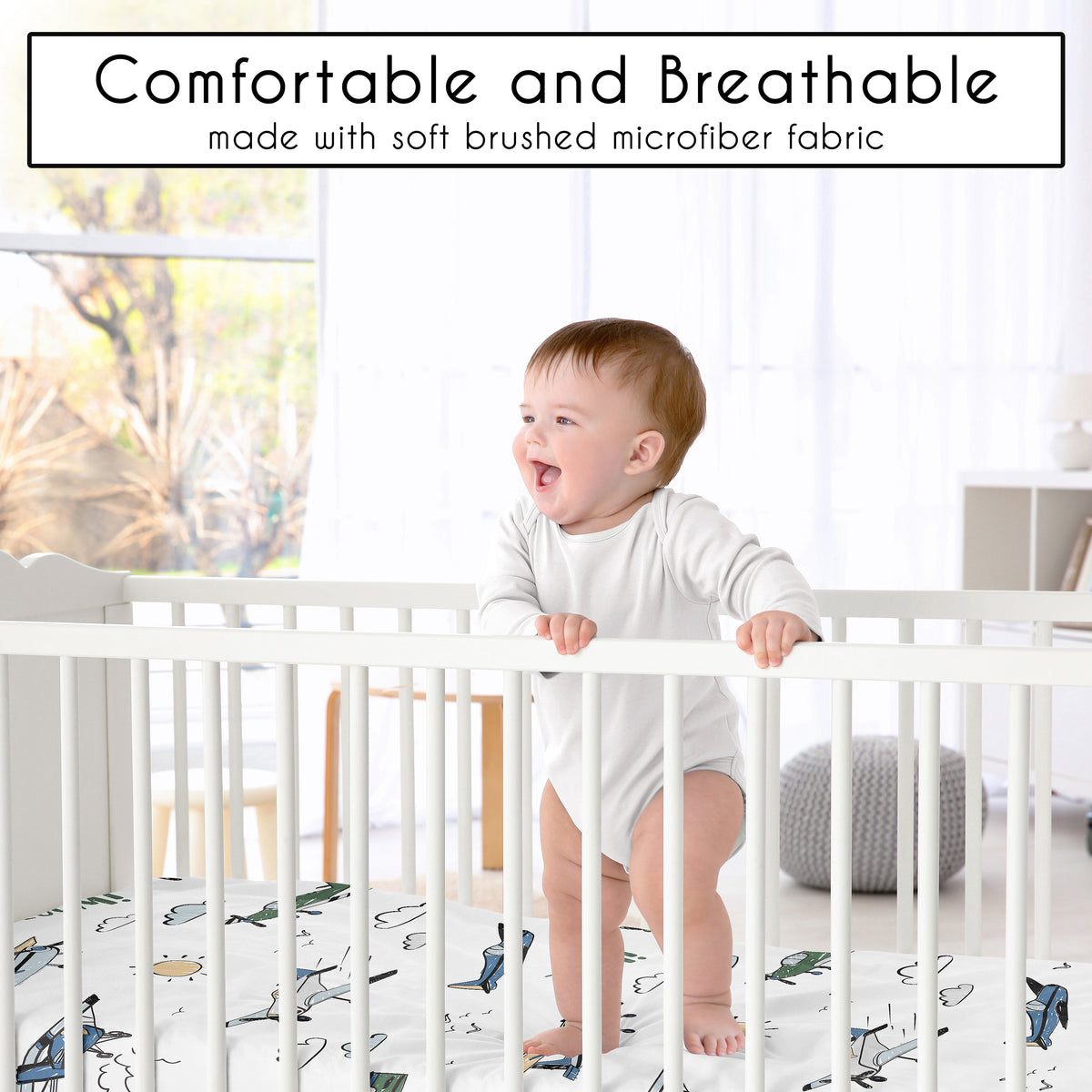 Airplane Green and Blue Collection Mini Crib Sheet