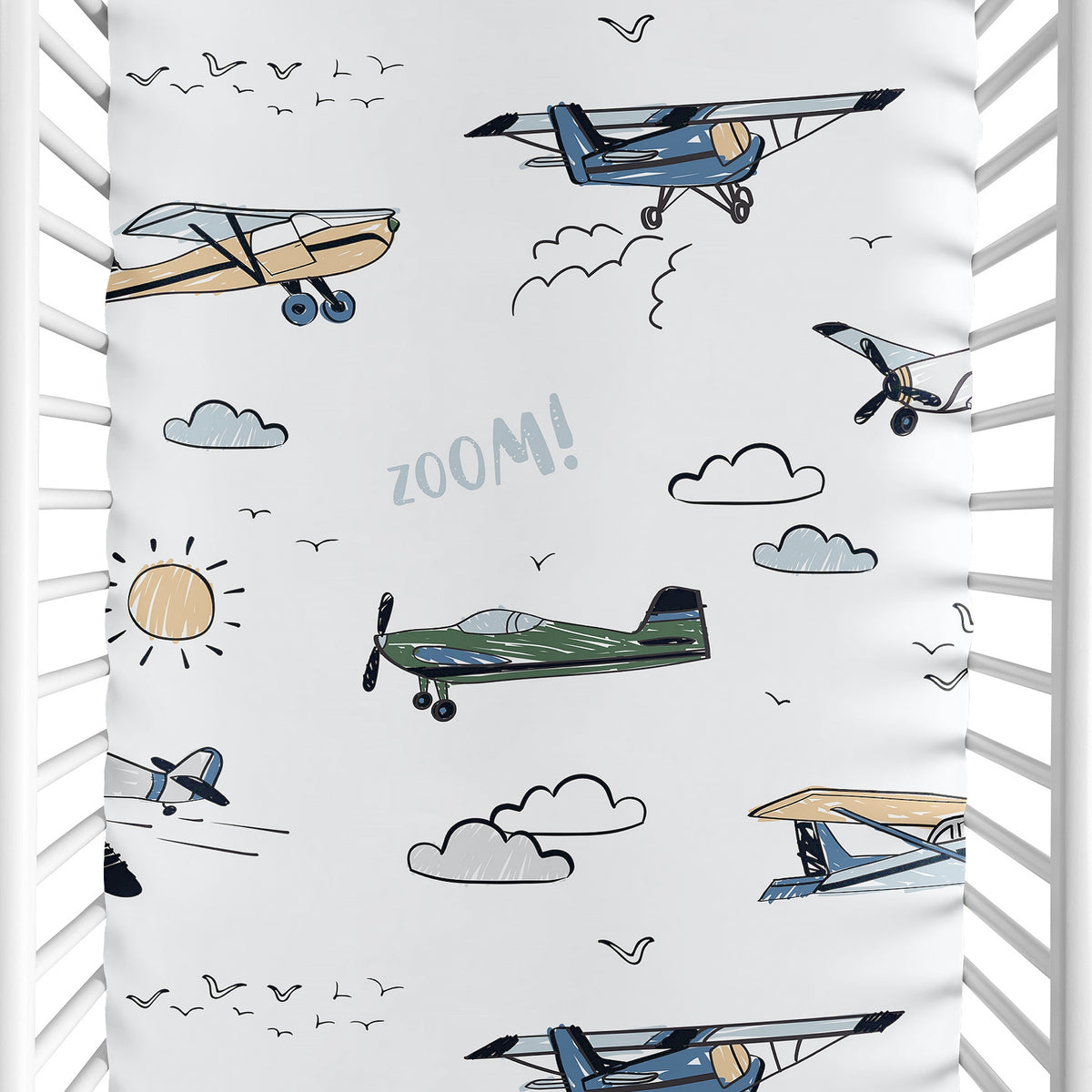 Airplane Green and Blue Collection Mini Crib Sheet