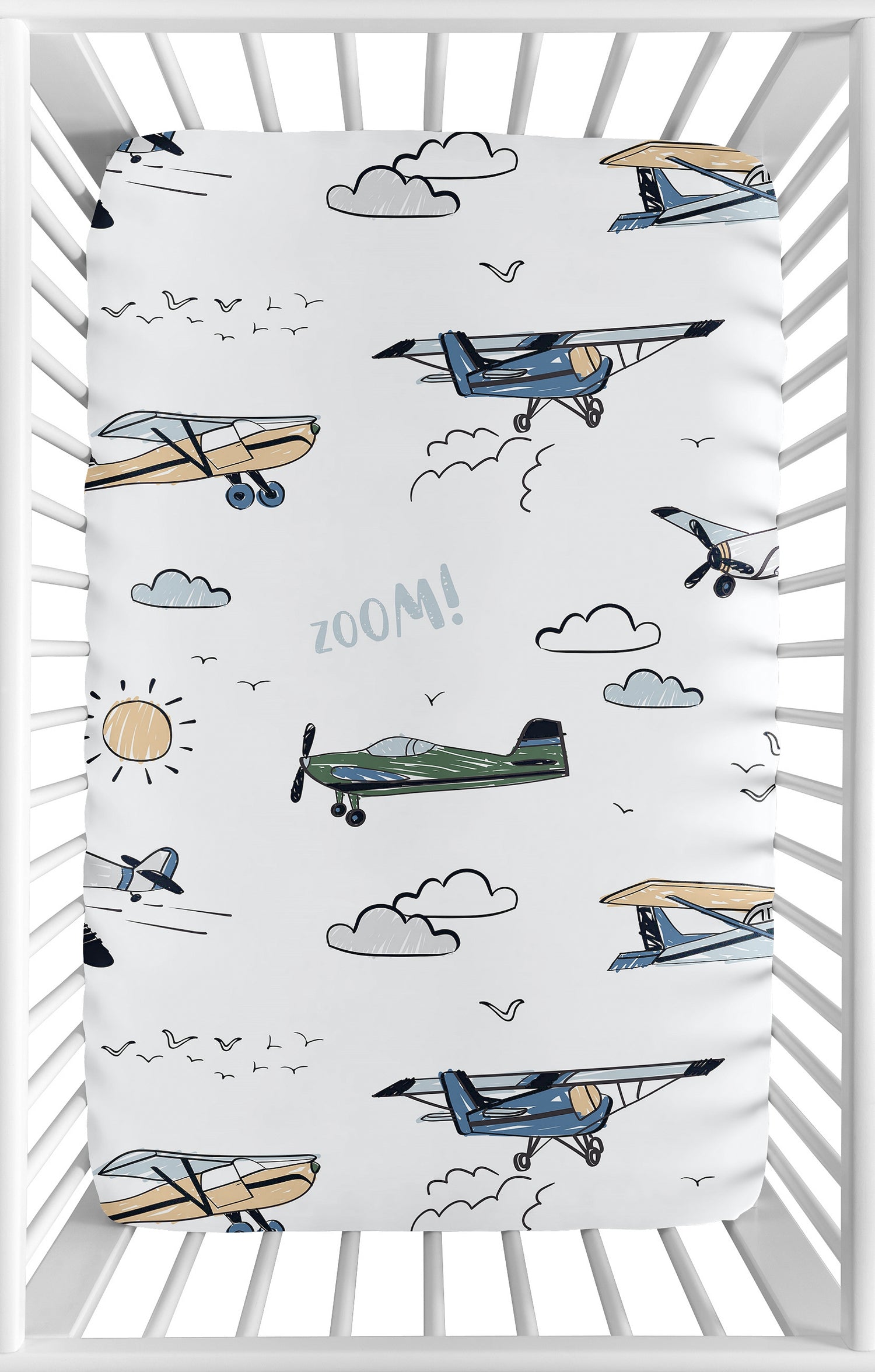 Airplane Green and Blue Collection Mini Crib Sheet