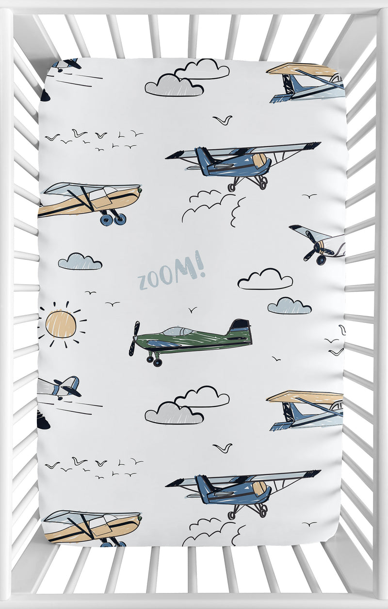 Airplane Green and Blue Collection Mini Crib Sheet