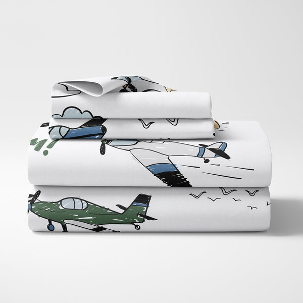 Airplane Green and Blue Collection Queen Sheet Set alternate view