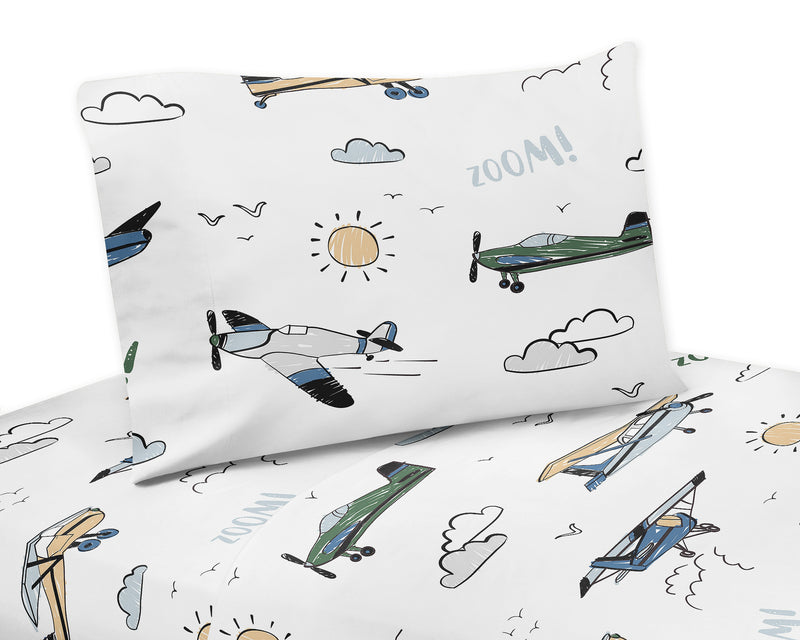 Airplane Green and Blue Collection Queen Sheet Set