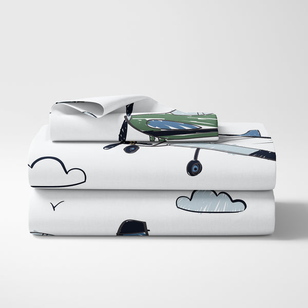 Airplane Green and Blue Collection Twin Sheet Set alternate view