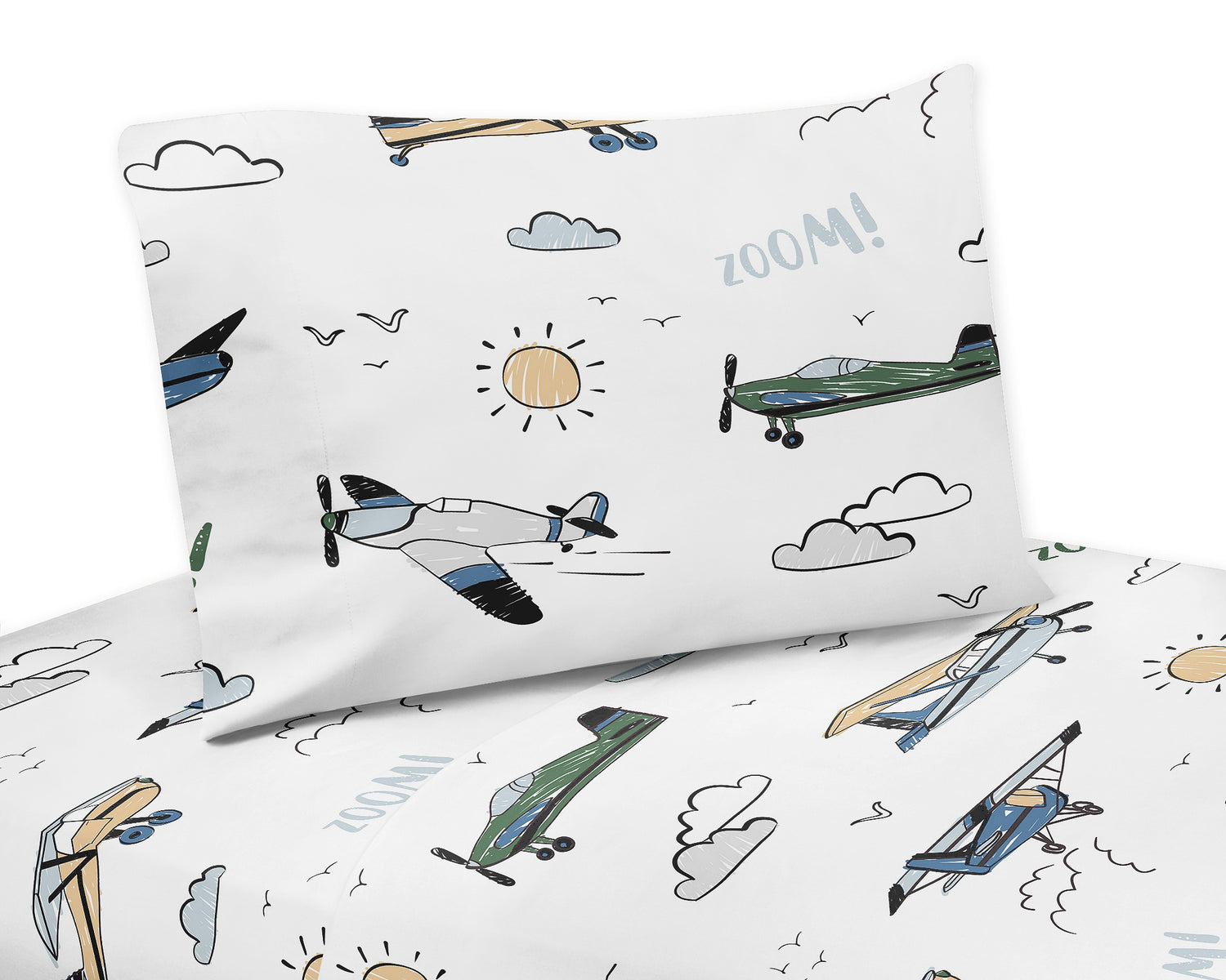 Airplane Green and Blue Collection Twin Sheet Set