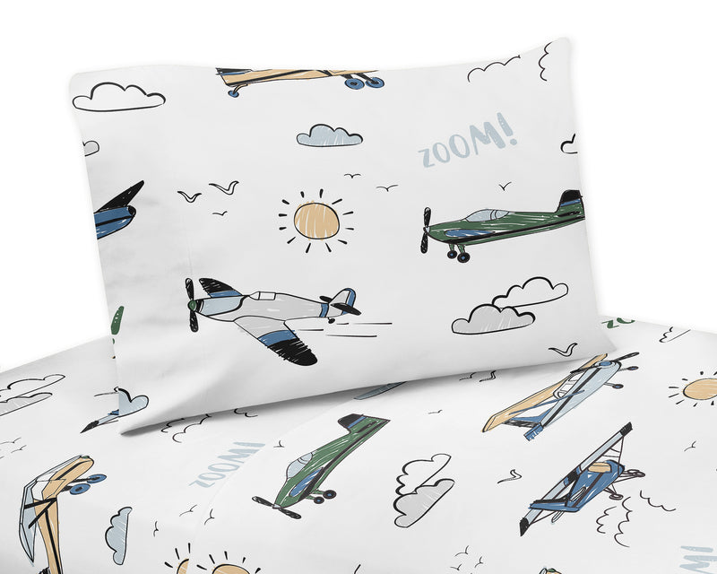 Airplane Green and Blue Collection Twin Sheet Set