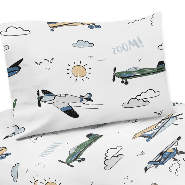 Airplane Green and Blue Collection Twin Sheet Set