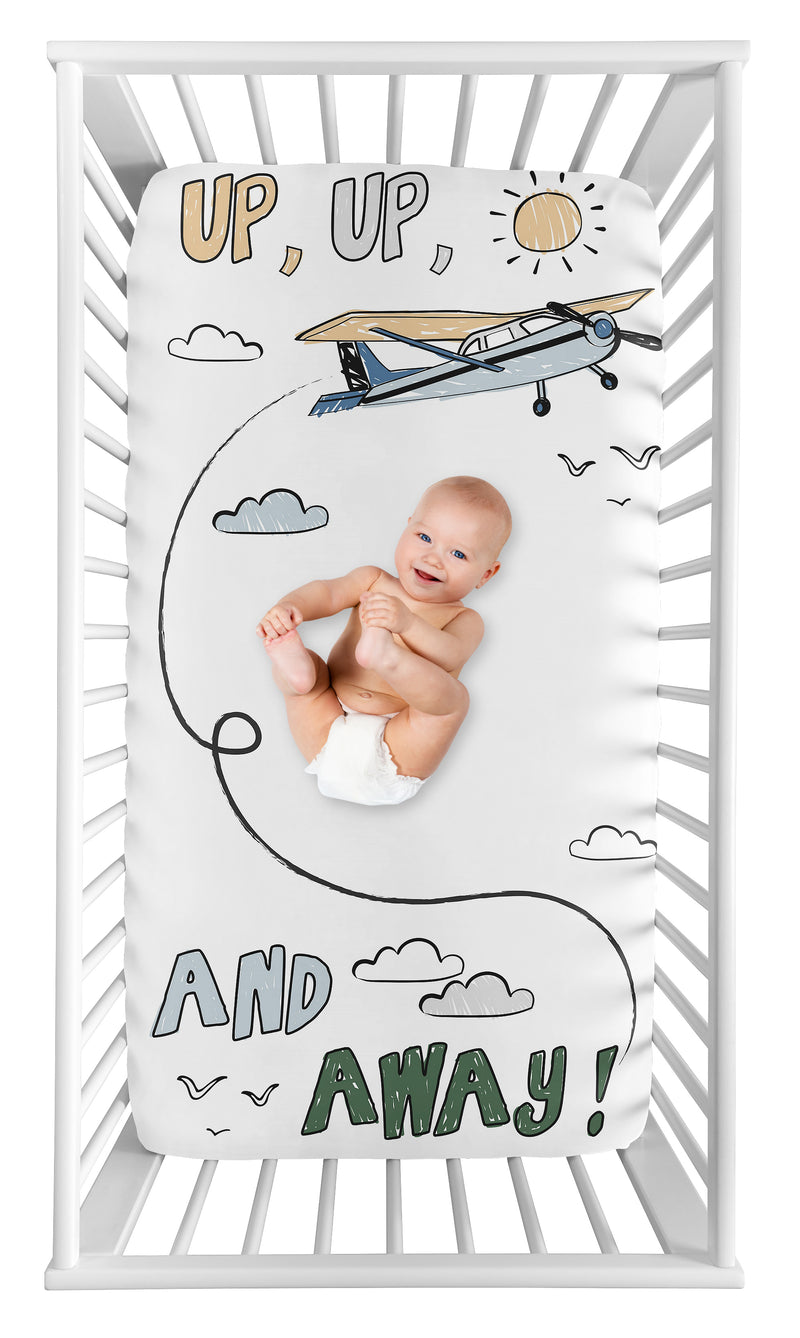 Airplane Green and Blue Collection Photo Op Crib Sheet