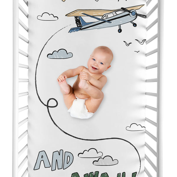Airplane Green and Blue Collection Photo Op Crib Sheet