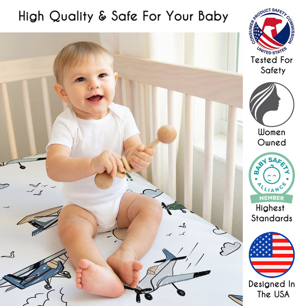 Airplane Green and Blue Collection 3 Pack Crib Sheets alternate view