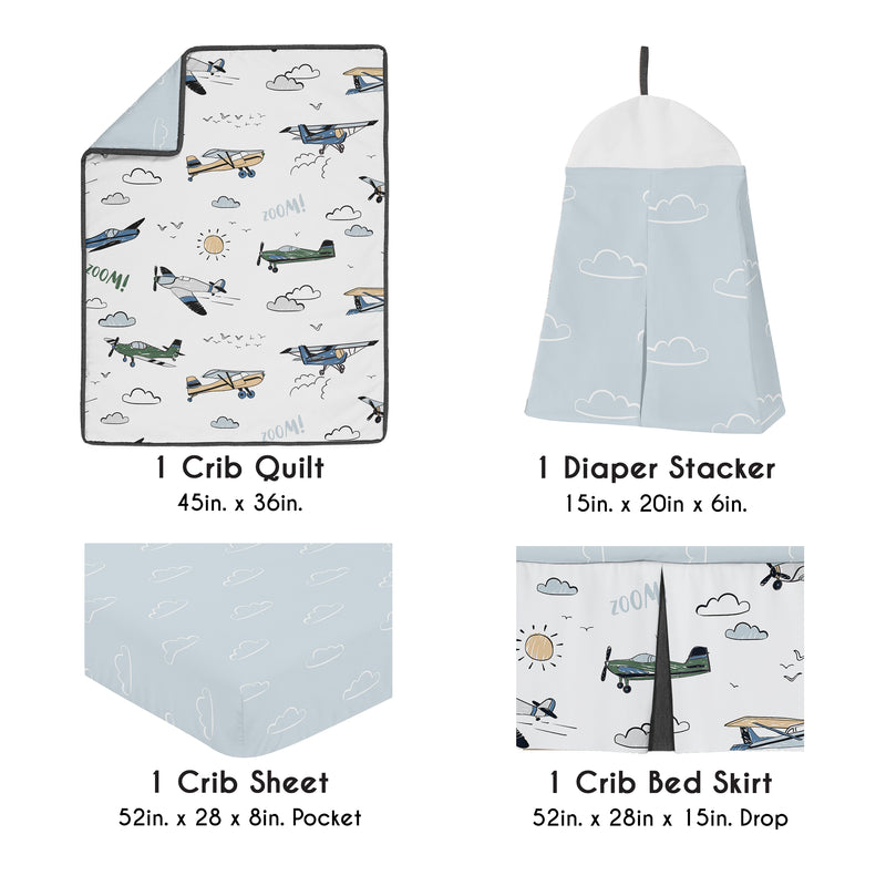 Airplane Green and Blue Collection 4 Piece Crib Bedding