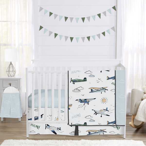 Airplane Green and Blue Collection 4 Piece Crib Bedding
