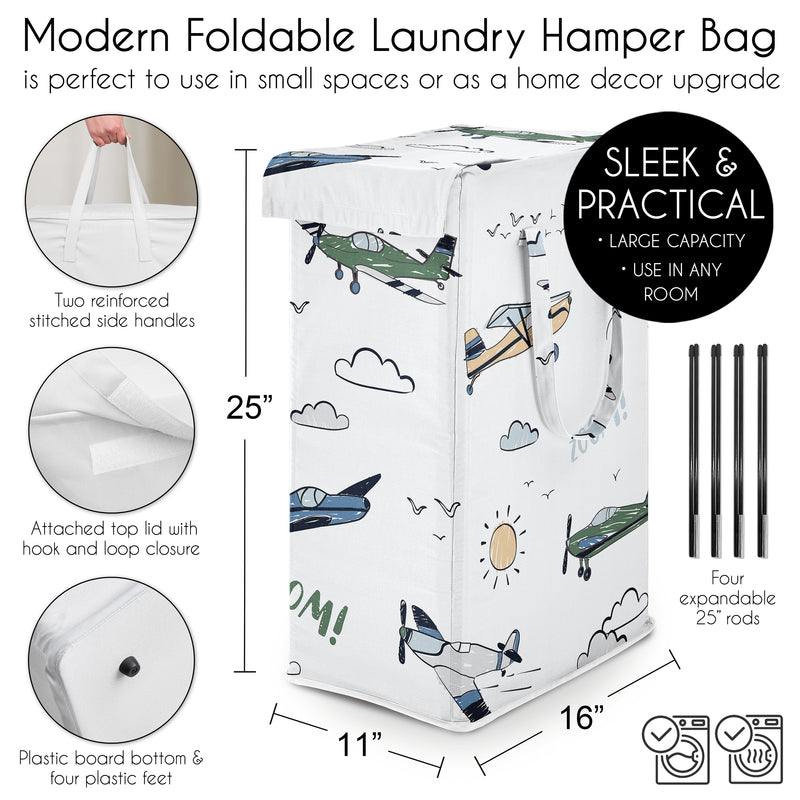 Airplane Green and Blue Collection Laundry Hamper with Handles