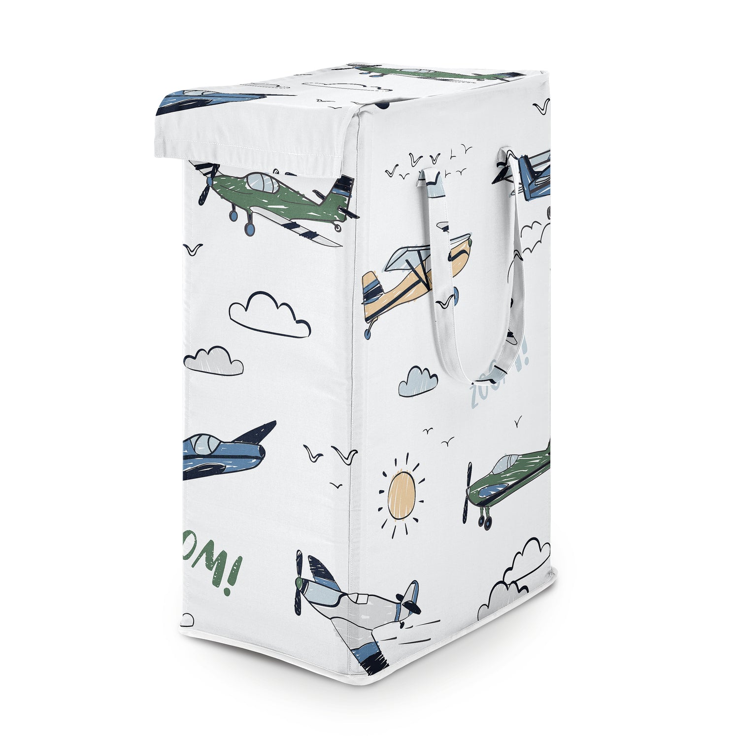 Airplane Green and Blue Collection Laundry Hamper with Handles