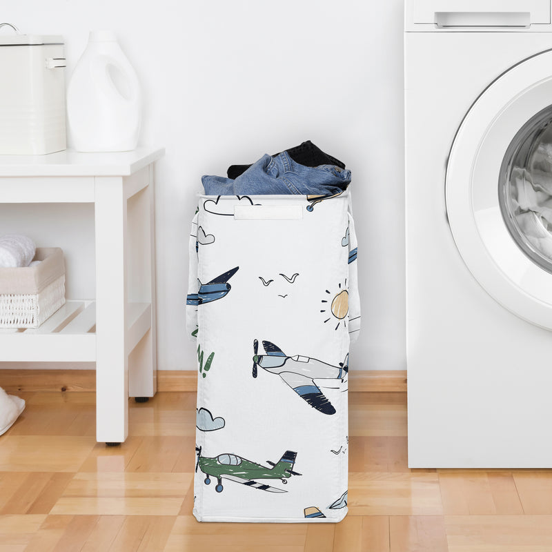 Airplane Green and Blue Collection Laundry Hamper with Handles