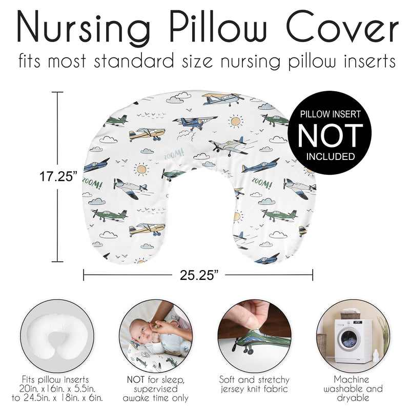 Airplane Green and Blue Collection Nursing Breastfeeding Pillow Cover