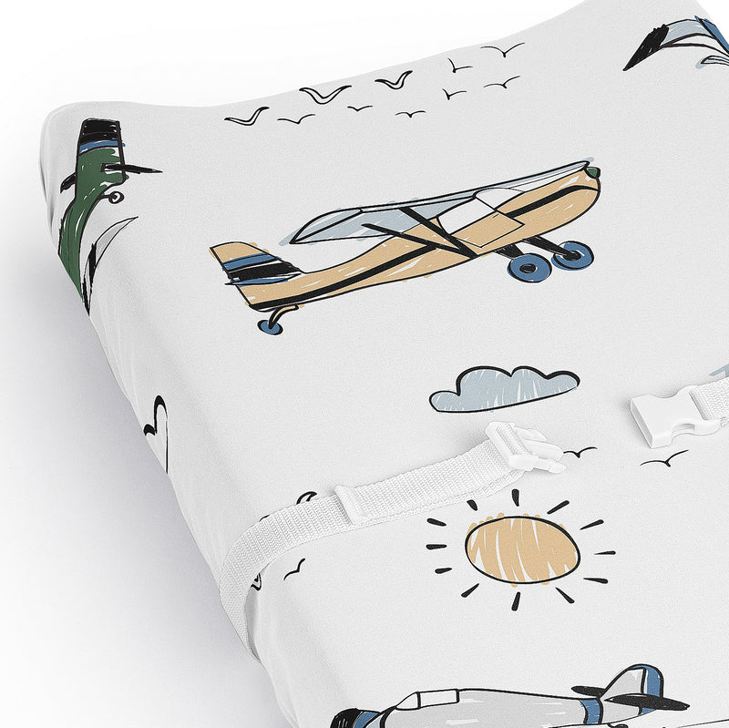 Airplane Green and Blue Collection Changing Pad Cover Sheet