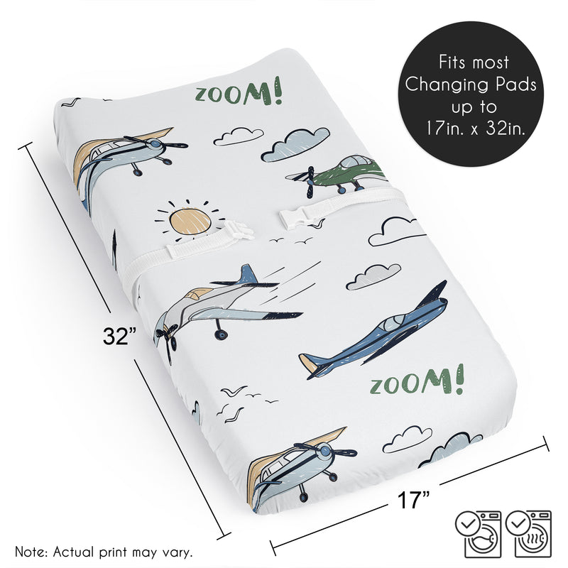 Airplane Green and Blue Collection Changing Pad Cover Sheet