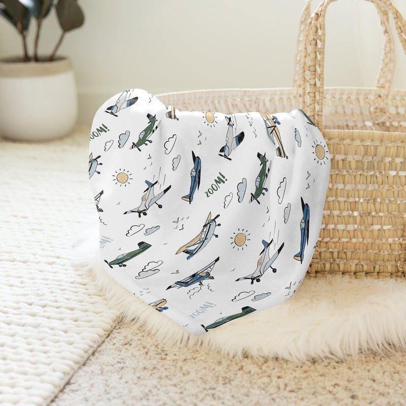 Airplane Green and Blue Collection Baby Swaddle Blanket