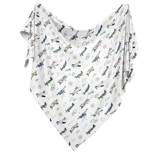 Airplane Green and Blue Collection Baby Swaddle Blanket