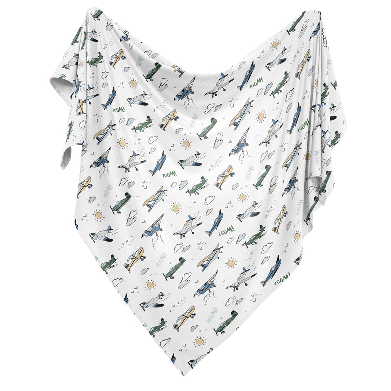 Airplane Green and Blue Collection Baby Swaddle Blanket