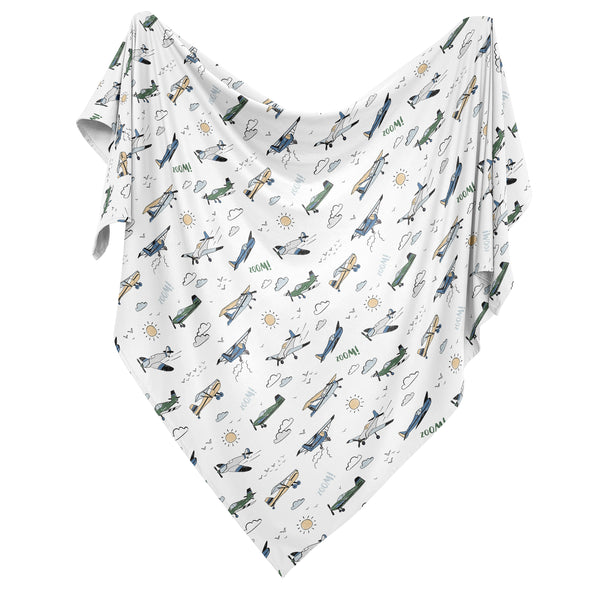 Airplane Green and Blue Collection Baby Swaddle Blanket alternate view