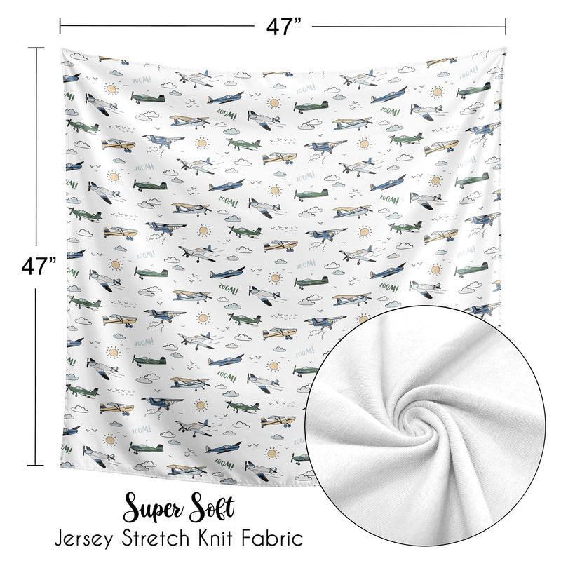 Airplane Green and Blue Collection Baby Swaddle Blanket