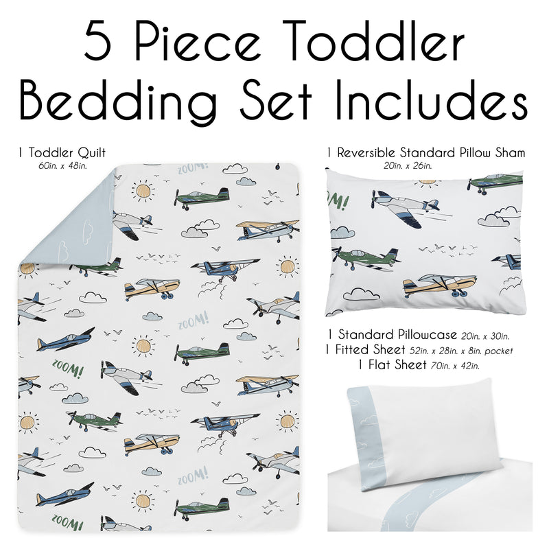 Airplane Green and Blue Collection Toddler Bedding