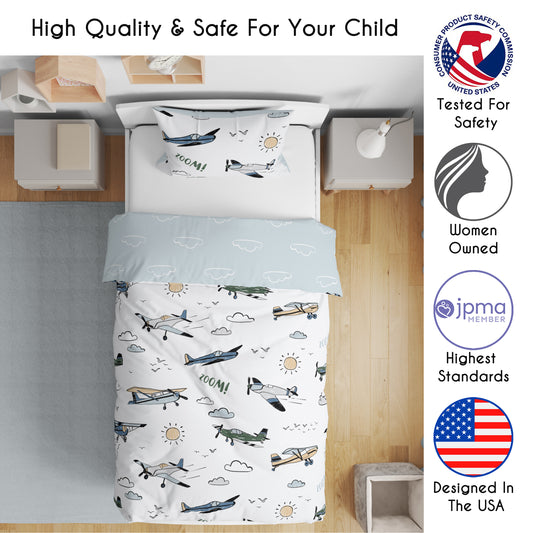 Airplane Green and Blue Collection Toddler Bedding