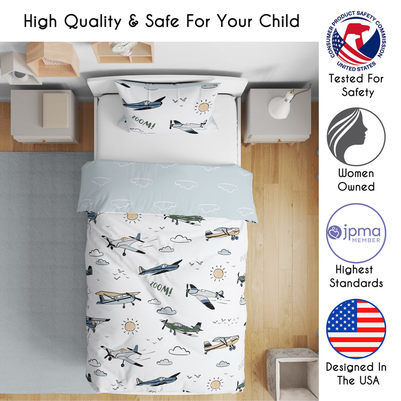Airplane Green and Blue Collection Toddler Bedding