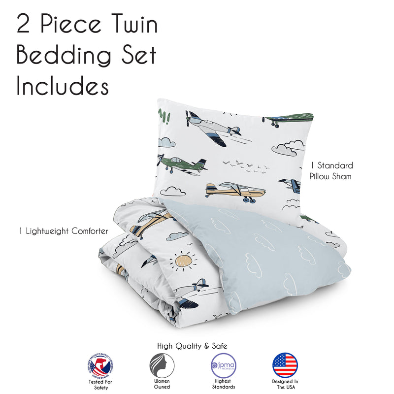 Airplane Green and Blue Collection Twin Bedding