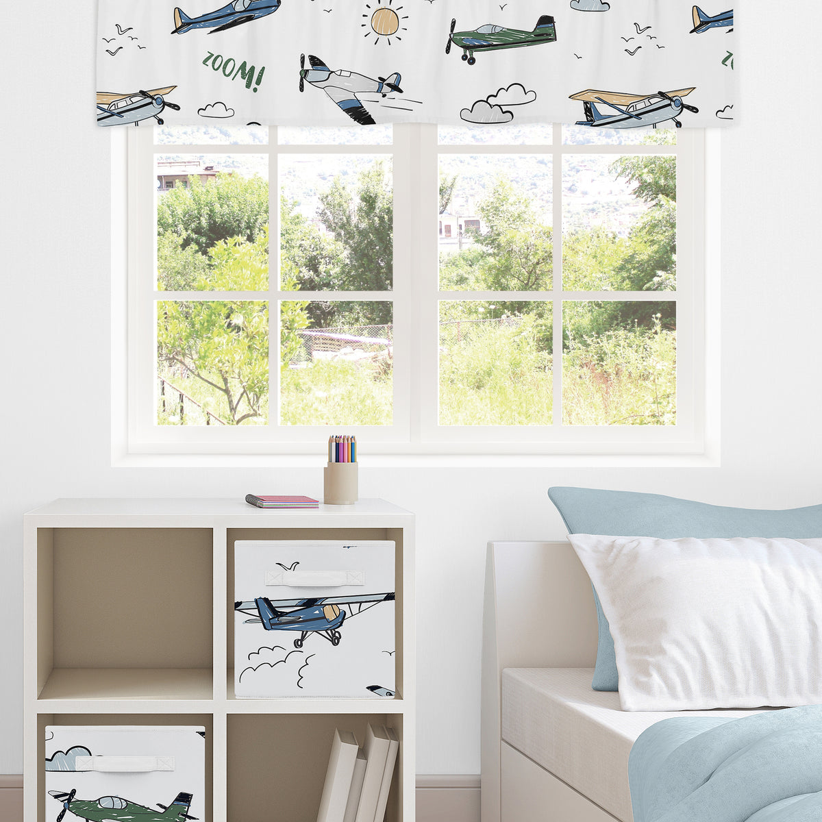 Airplane Green and Blue Collection Window Valance
