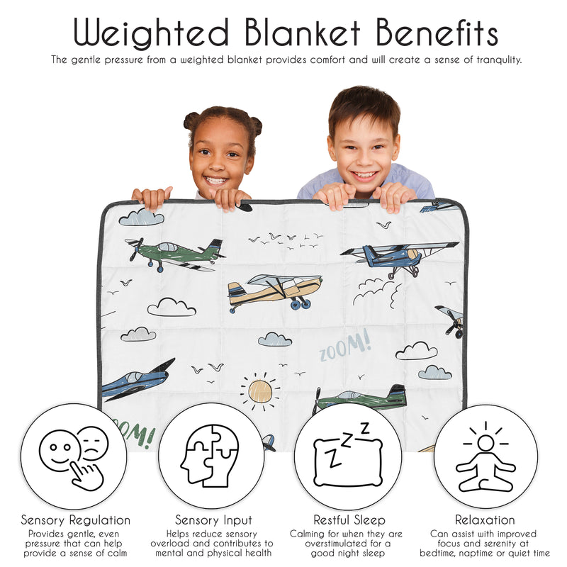 Airplane Green and Blue Collection Toddler 5lbs Weighted Blanket for Kids