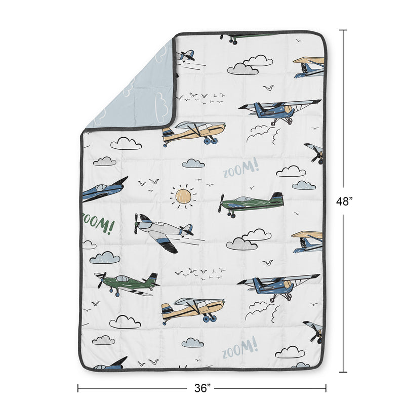 Airplane Green and Blue Collection Toddler 5lbs Weighted Blanket for Kids