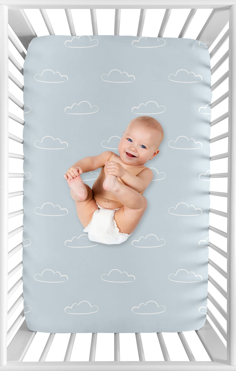 Airplane Red and Blue Collection Mini Crib Sheet - Cloud Print