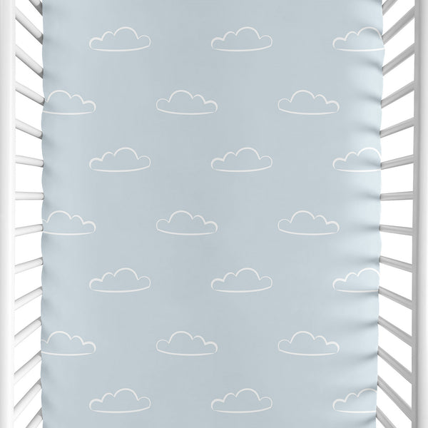Airplane Red and Blue Collection Mini Crib Sheet - Cloud Print