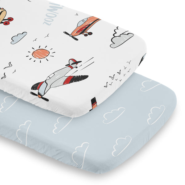 Airplane Red and Blue Collection 2 Pack Baby Bassinet Fitted Sheets